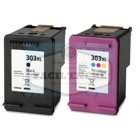 FG ENCRE Lot de 2 cartouches ( Noir + Couleur ) compatible pour HP 303XL Haute Capacité - T6N03AE + T6N04AE